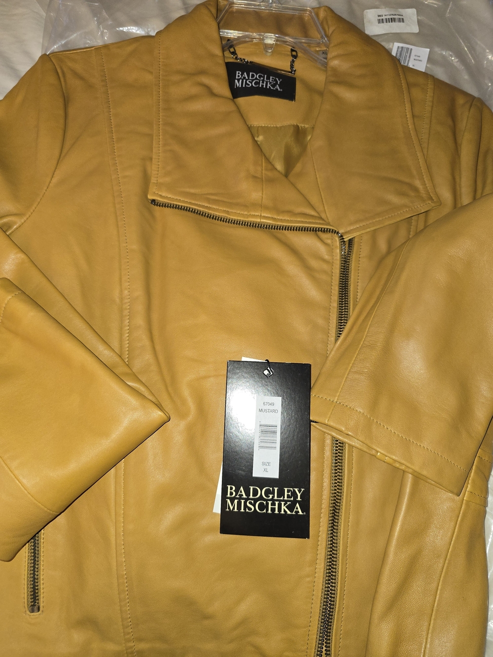 Badgley Mischka Mustard Yellow Leather Moto Jacket